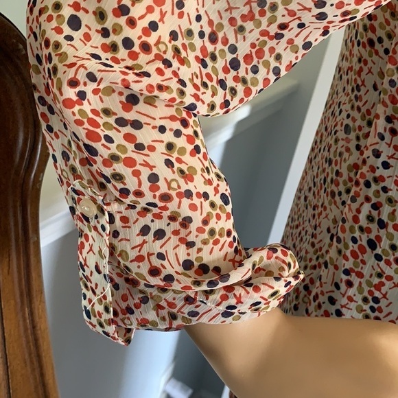 Kina sheer blouse polka dot cream red navy career - Picture 12 of 16